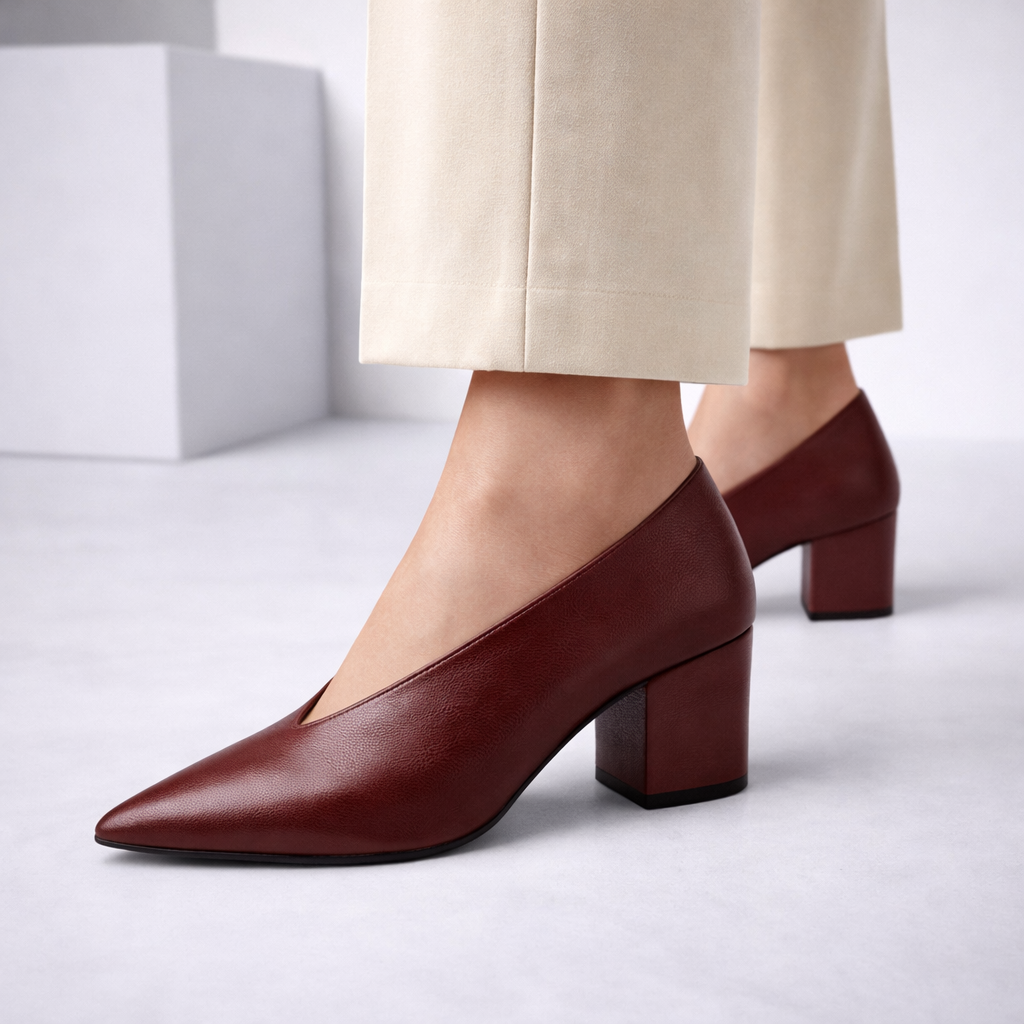 Women's Italian Leather Block Heel Shoes