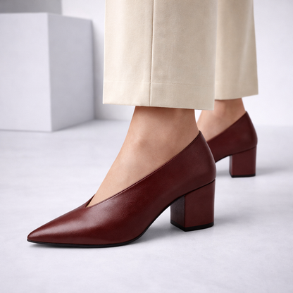Women's Italian Leather Block Heel Shoes