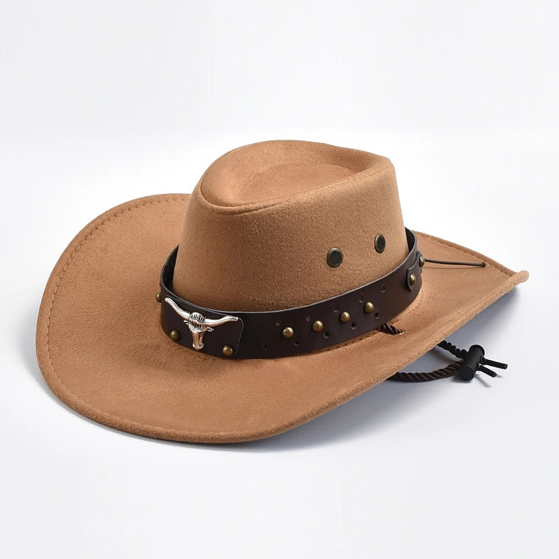 Men's Suede Western Cowboy Hat with Chin Strap