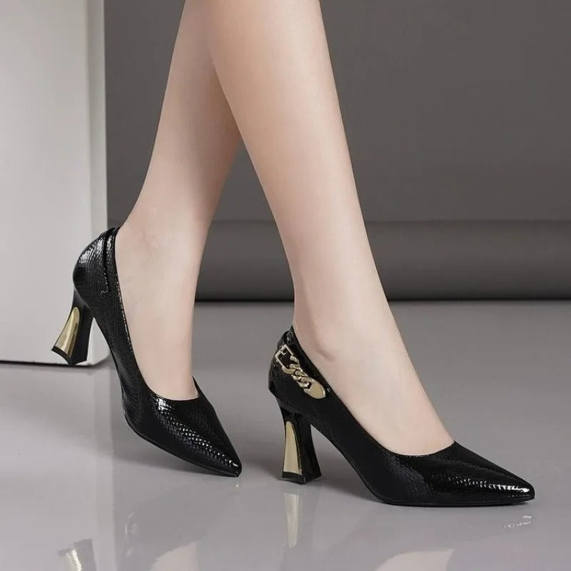 Women's Italian Leather Block Heel Pumps