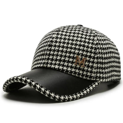 Men's Houndstooth Leather Brim Adjustable Cap