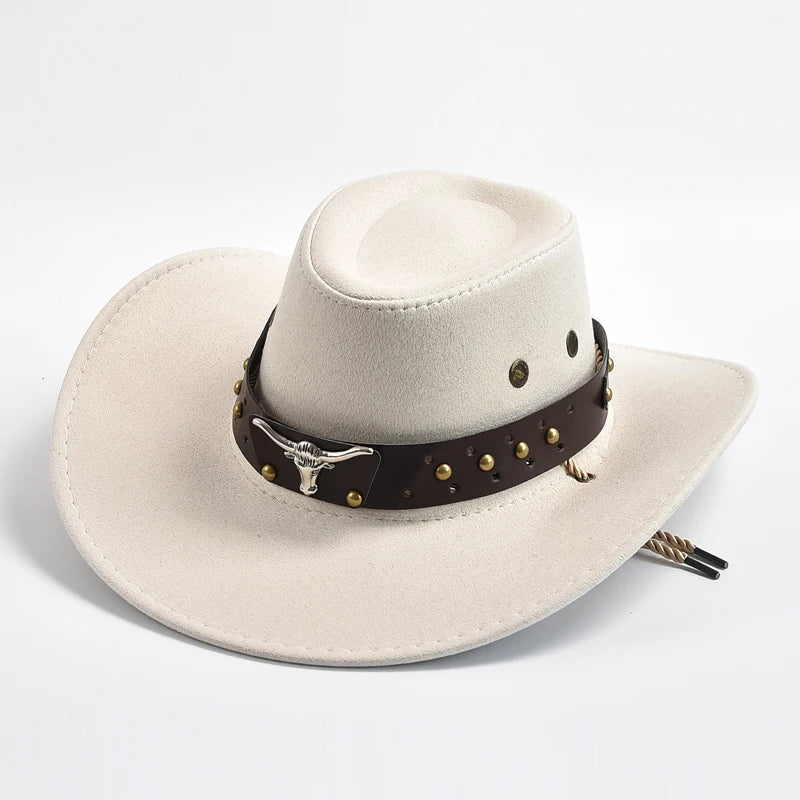 Men's Suede Western Cowboy Hat with Chin Strap