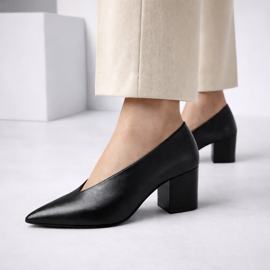 Women's Italian Leather Block Heel Shoes
