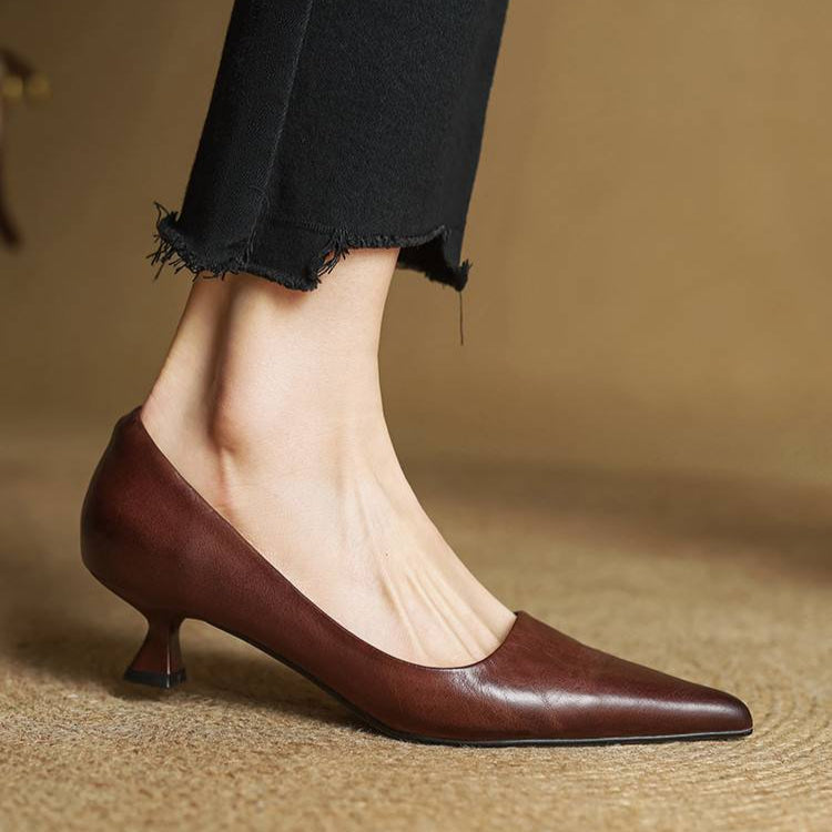 Women's Pointed-Toe Leather Pumps – Formal Heels