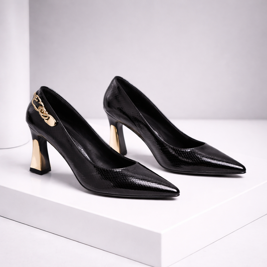 Women's Italian Leather Block Heel Pumps