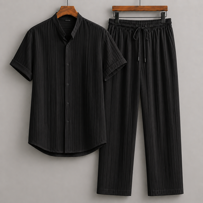 Men's Linen Short-Sleeve Shirt and Drawstring Pants Set