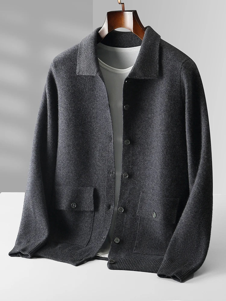 Vestaro Merino Wool Polo Cardigan Sweater