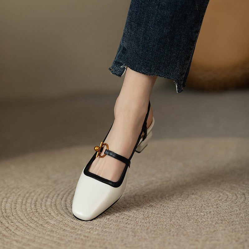 Women's Italian Leather Block Heels with Buckle