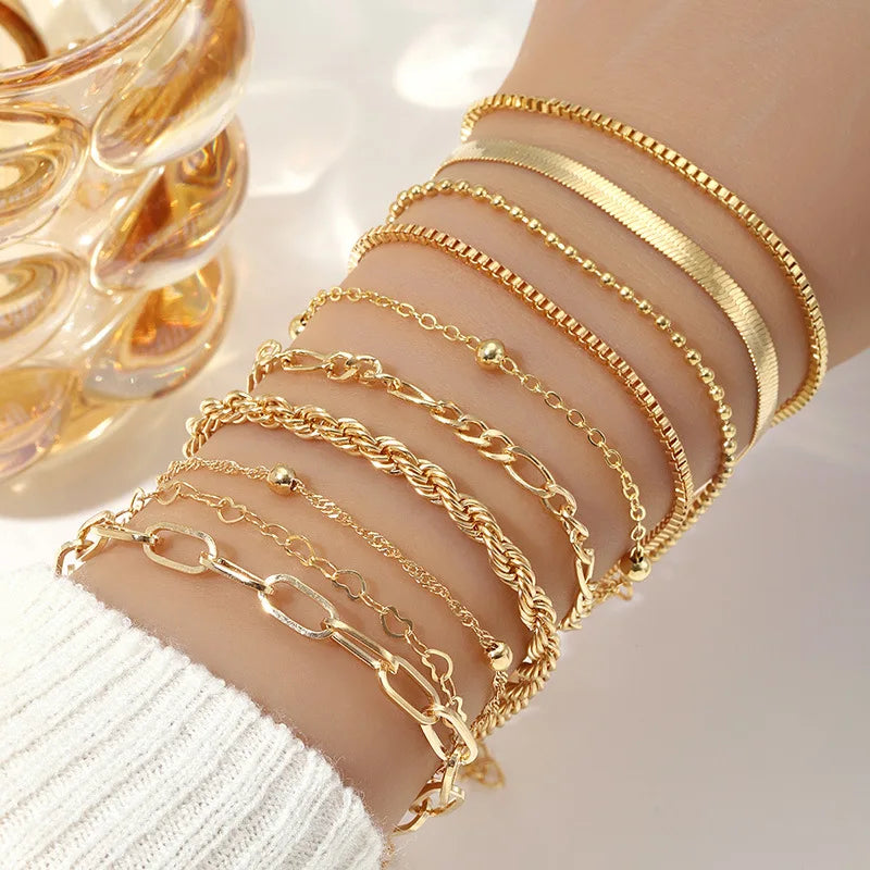 Women's Non-Tarnish Metal Chain Bracelet Set