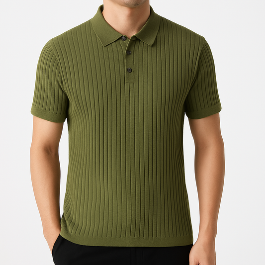 Men's Ribbed Knit Cotton Polo Shirt