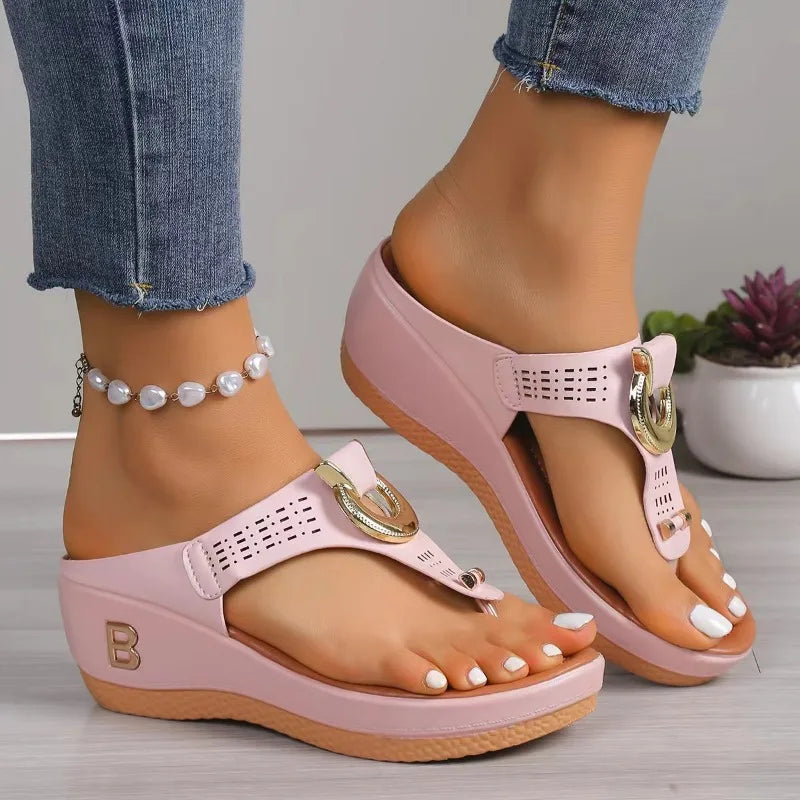 Women's Genuine Leather Buckle Slip-On Sandals