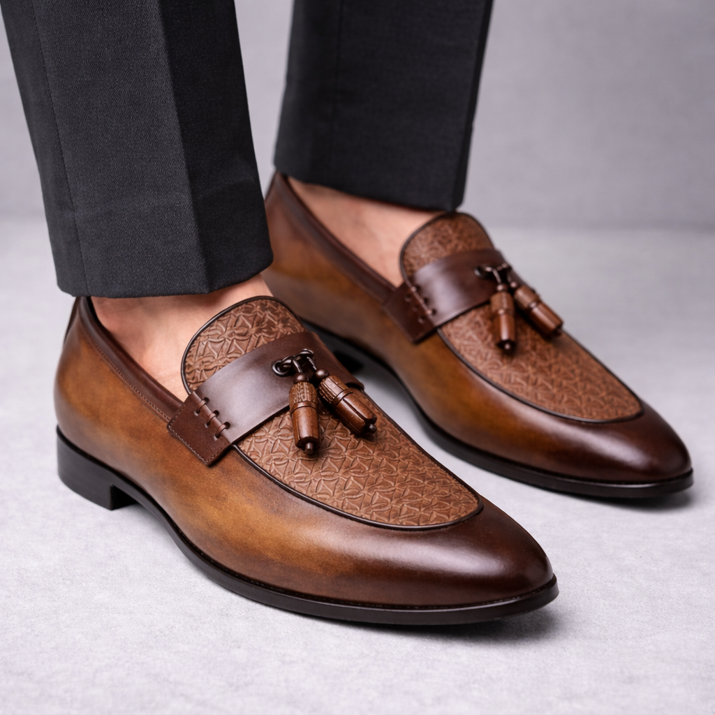 Men's Genuine Leather Tassel Slip-On Orthopedic Shoes