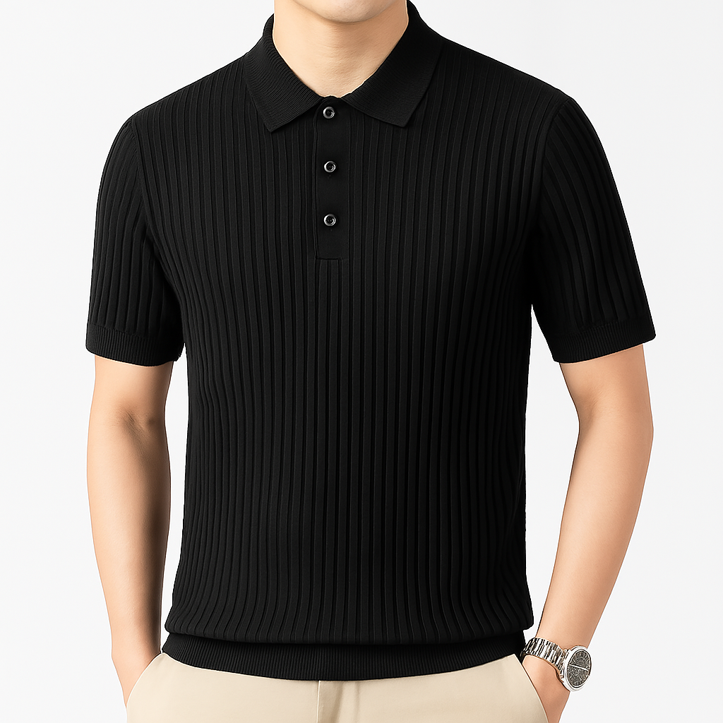 Men's Ribbed Knit Cotton Polo Shirt
