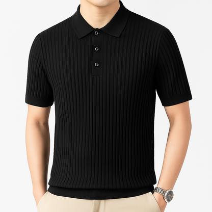 Men's Ribbed Knit Cotton Polo Shirt
