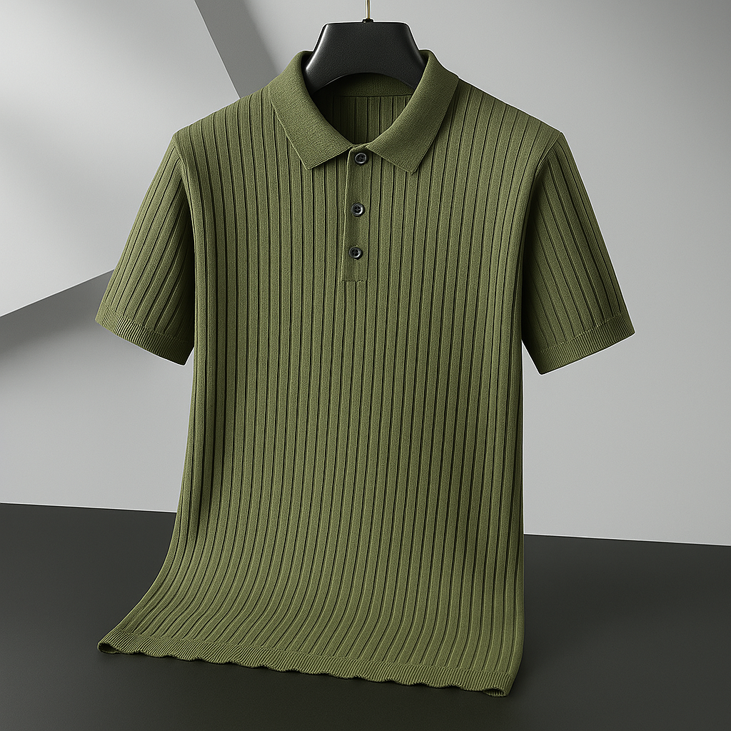 Men's Ribbed Knit Cotton Polo Shirt