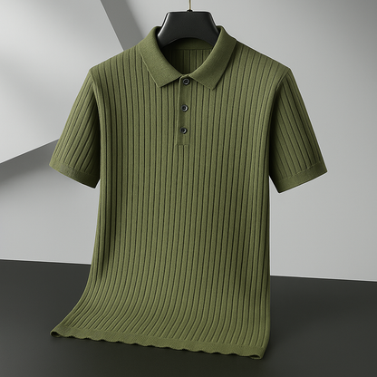 Men's Ribbed Knit Cotton Polo Shirt