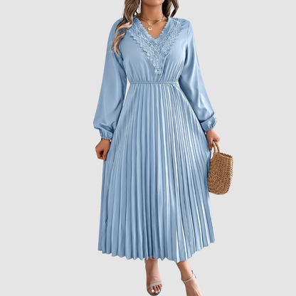 Lace V-Neck A-Line Midi Dress – Women's Fall Dress