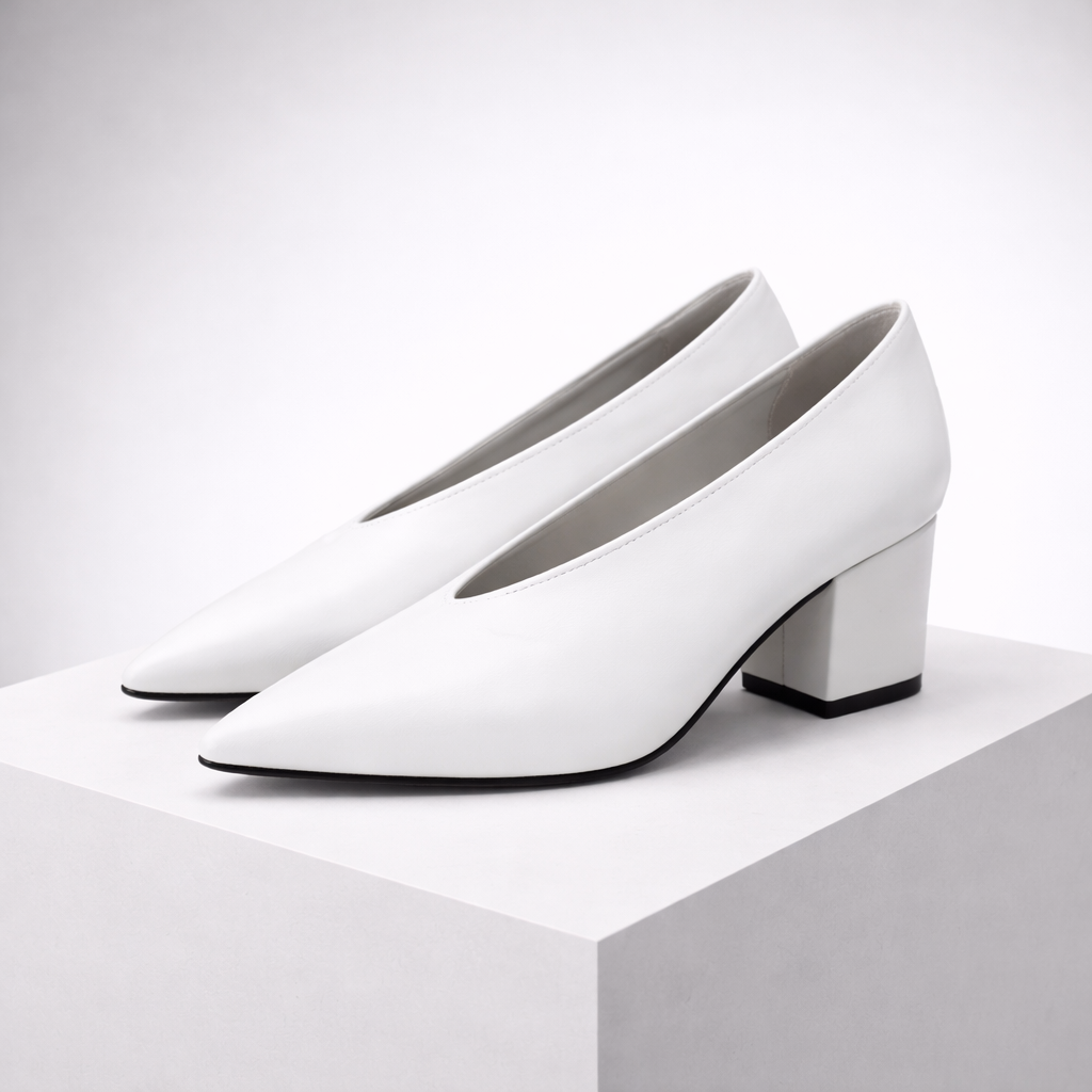 Women's Italian Leather Block Heel Shoes