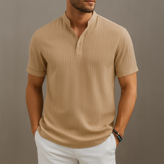 Men's Linen Band Collar Popover Shirt