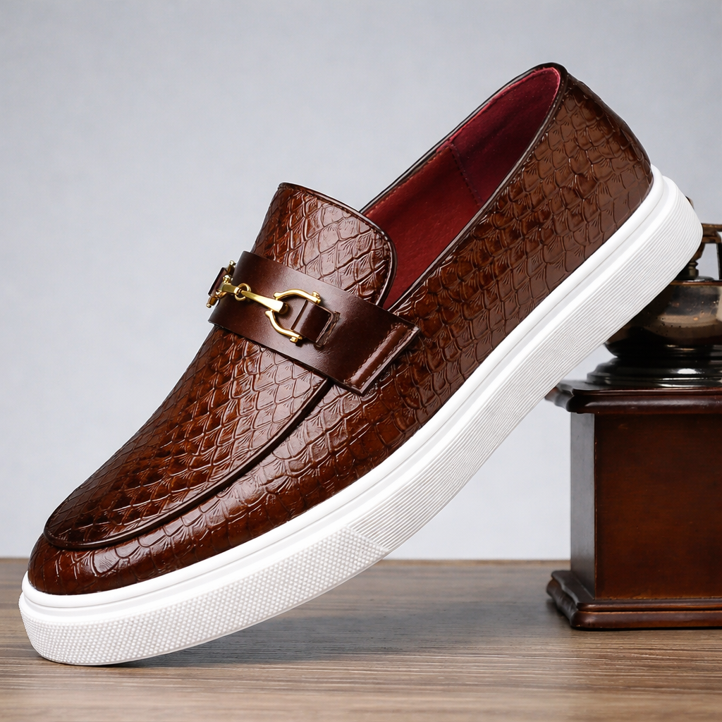 Men's Croc-Embossed Leather Horsebit Loafers