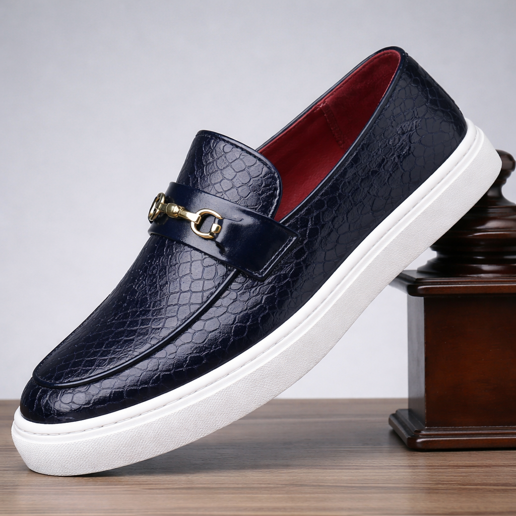 Men's Croc-Embossed Leather Horsebit Loafers
