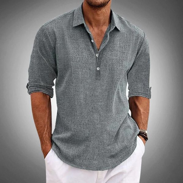 Men's V-Neck Button-Up Short Sleeve Shirt