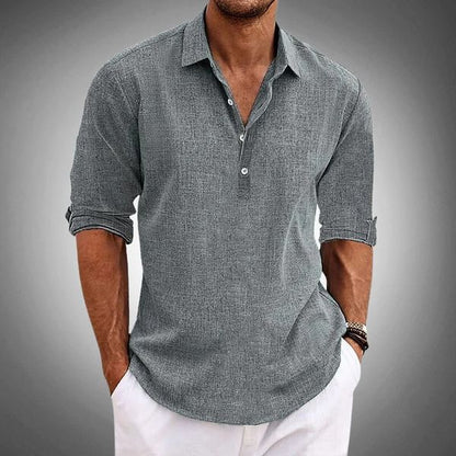Men's V-Neck Button-Up Short Sleeve Shirt
