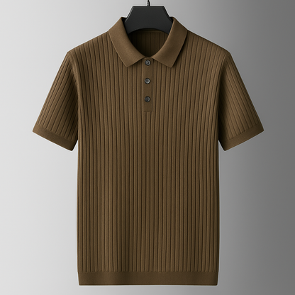 Men's Ribbed Knit Cotton Polo Shirt