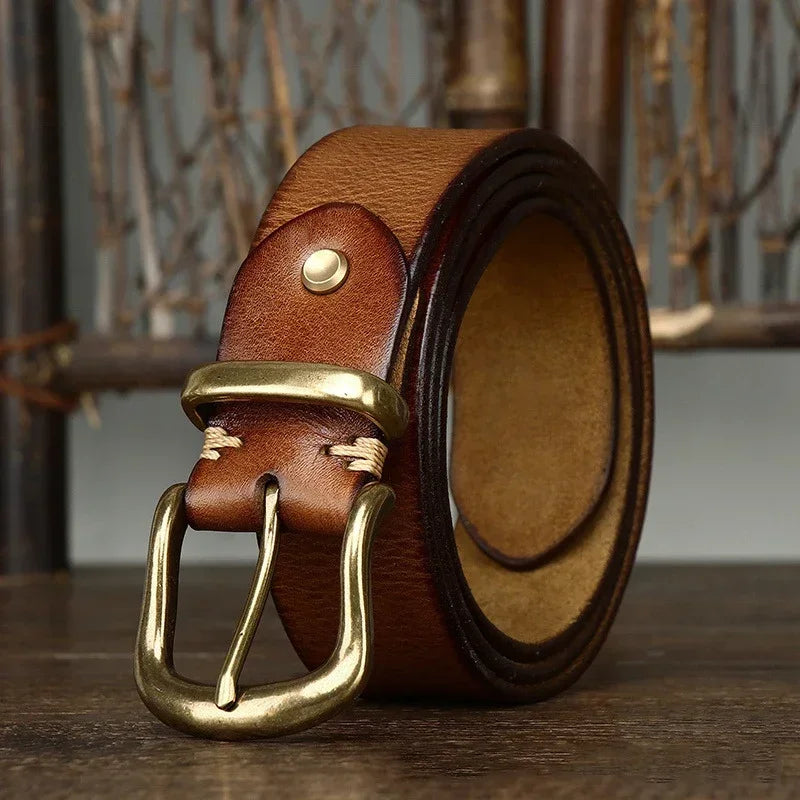 Montero Genuine Leather Brass Buckle Dress Belt