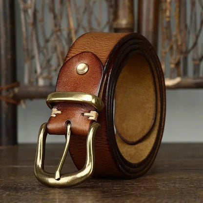 Montero Genuine Leather Brass Buckle Dress Belt