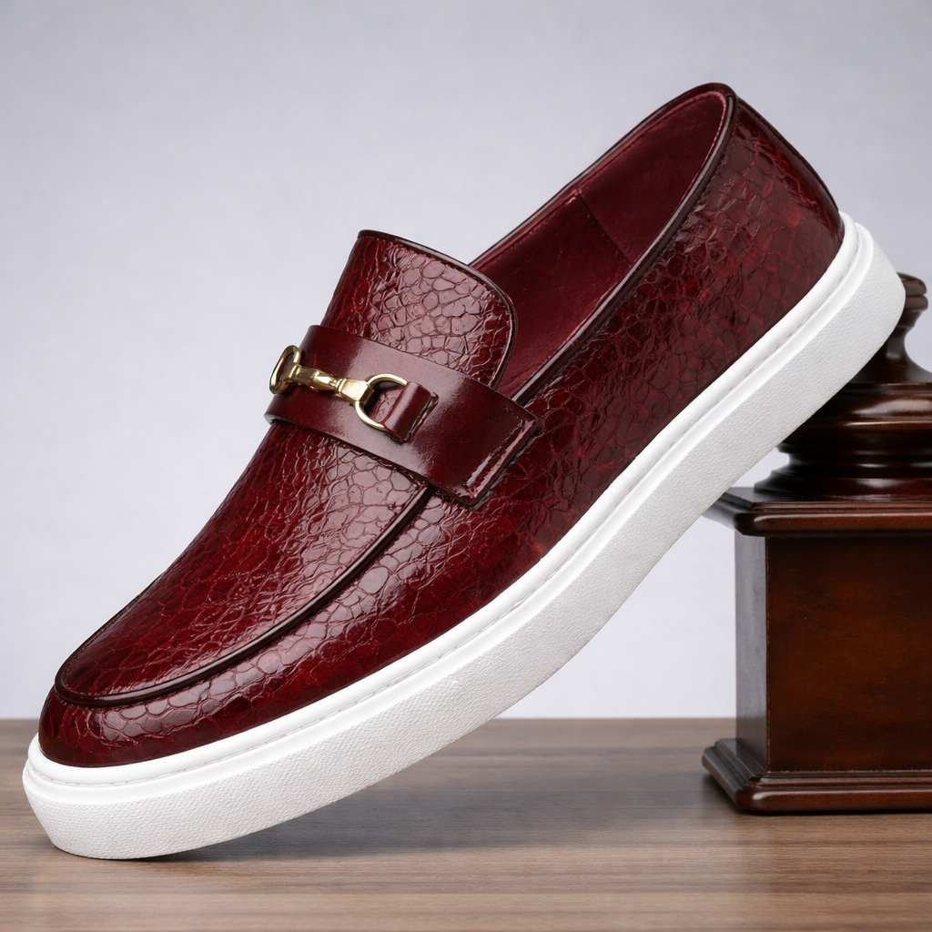 Men's Croc-Embossed Leather Horsebit Loafers