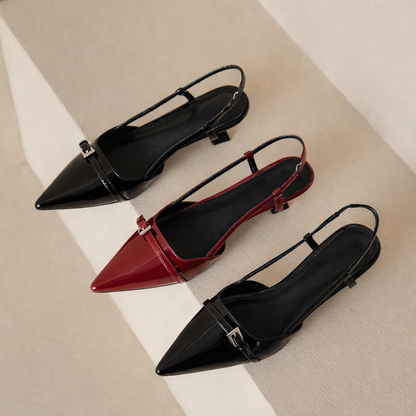Women's Patent Leather Pointed-Toe Slingback Heels