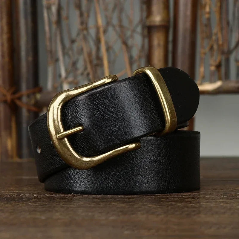 Montero Genuine Leather Brass Buckle Dress Belt