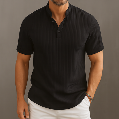 Men's Linen Band Collar Popover Shirt