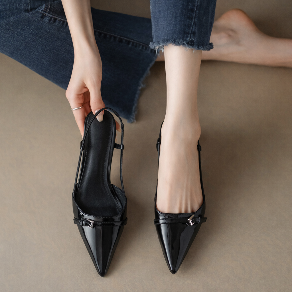 Women's Patent Leather Pointed-Toe Slingback Heels