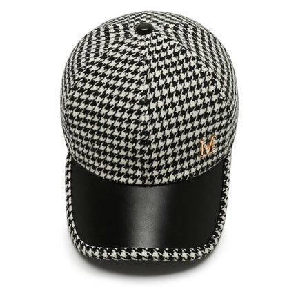 Men's Houndstooth Leather Brim Adjustable Cap