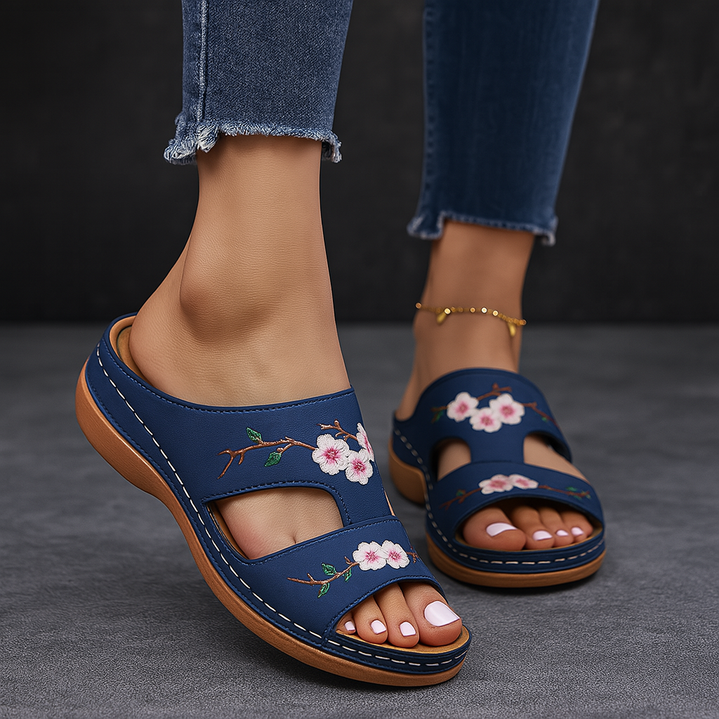 Women's Embroidered Vegan Leather Slip-On Sandals