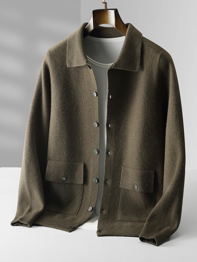 Vestaro Merino Wool Polo Cardigan Sweater