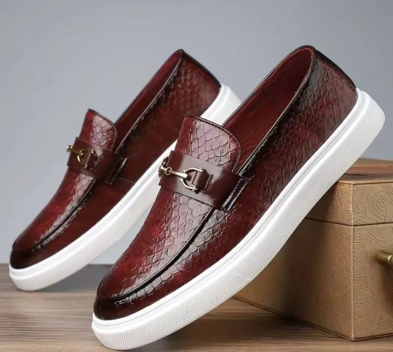 Men's Croc-Embossed Leather Horsebit Loafers