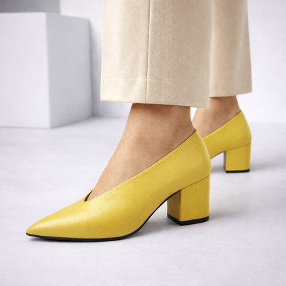 Women's Italian Leather Block Heel Shoes