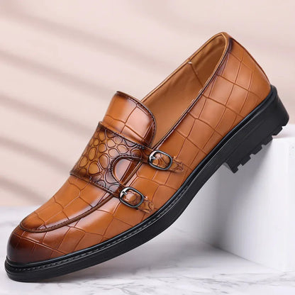 Calvaro Croc-Embossed Leather Double Monk Strap Orthopedic Shoes