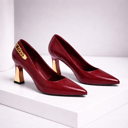 Women's Italian Leather Block Heel Pumps