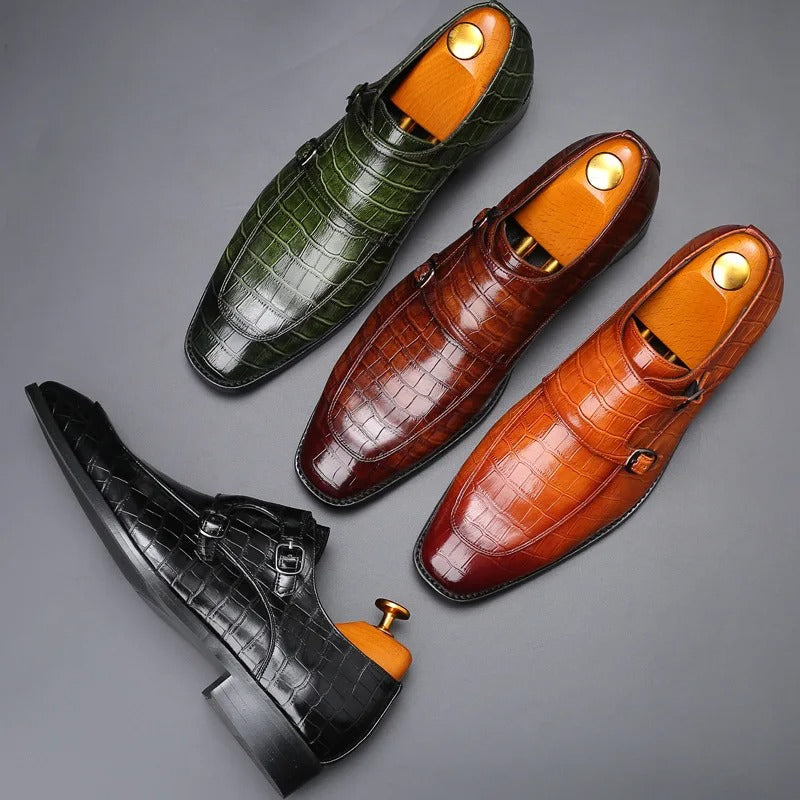 Men's Genuine Leather Monk Strap Orthopedic Dress Shoes