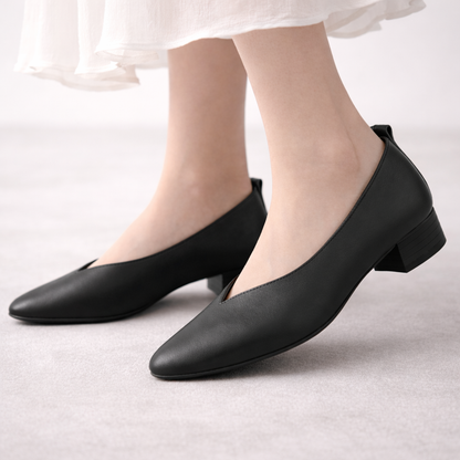 Women's Italian Leather Block Heel Orthopedic Pumps