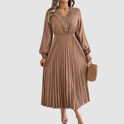 Lace V-Neck A-Line Midi Dress – Women's Fall Dress
