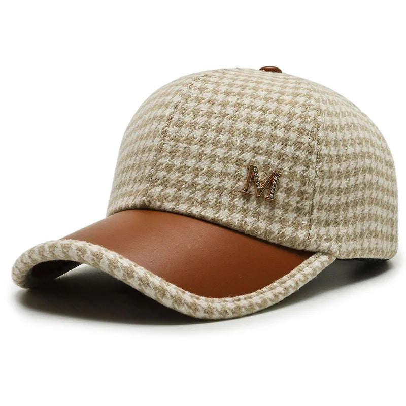 Men's Houndstooth Leather Brim Adjustable Cap