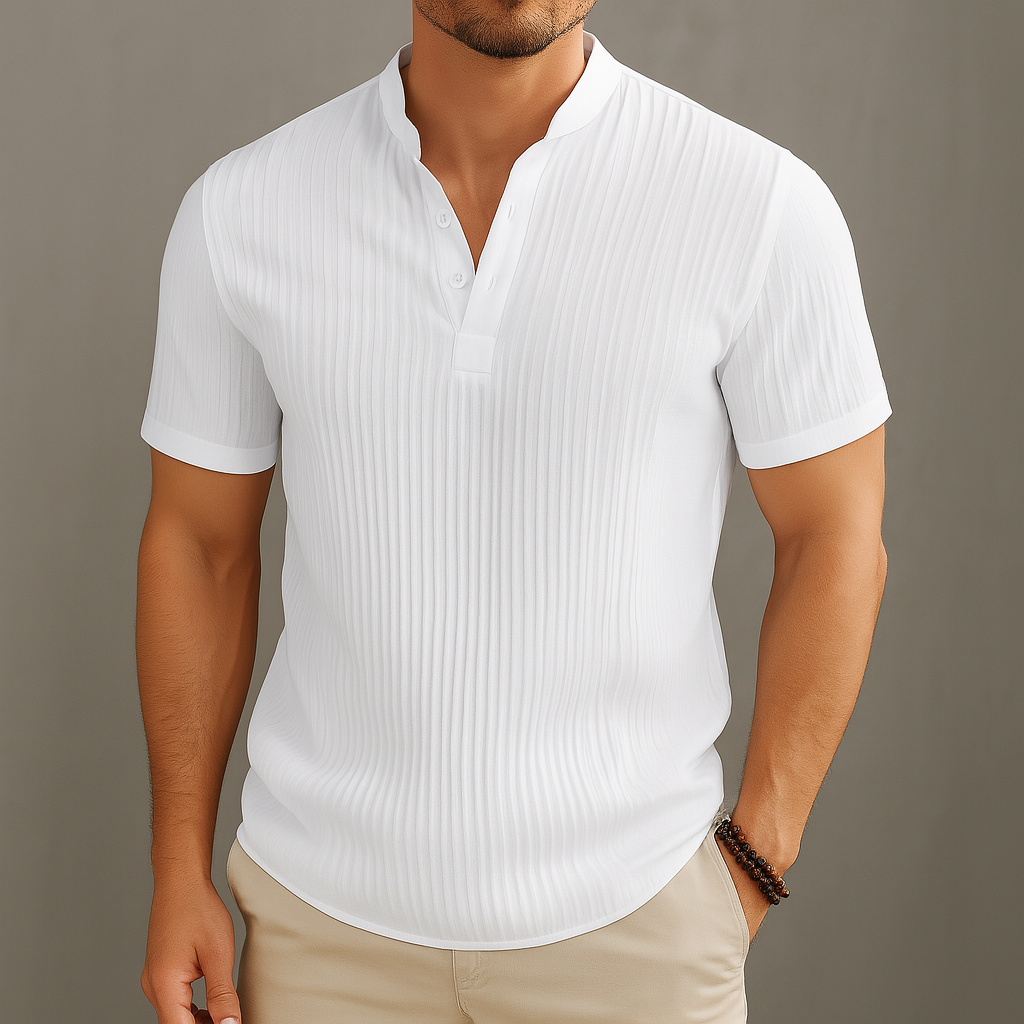 Men's Linen Band Collar Popover Shirt