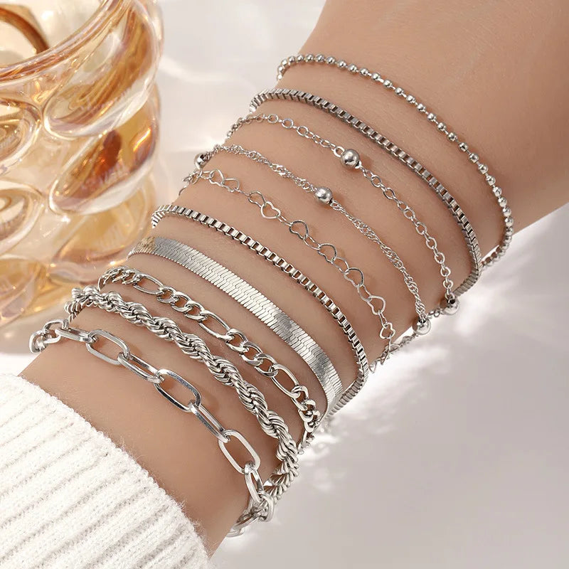 Women's Non-Tarnish Metal Chain Bracelet Set