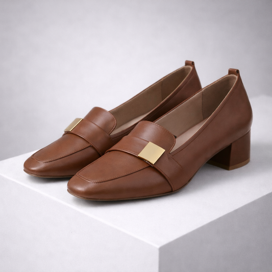 Women's Italian Leather Block Heels with Orthopedic Footbed