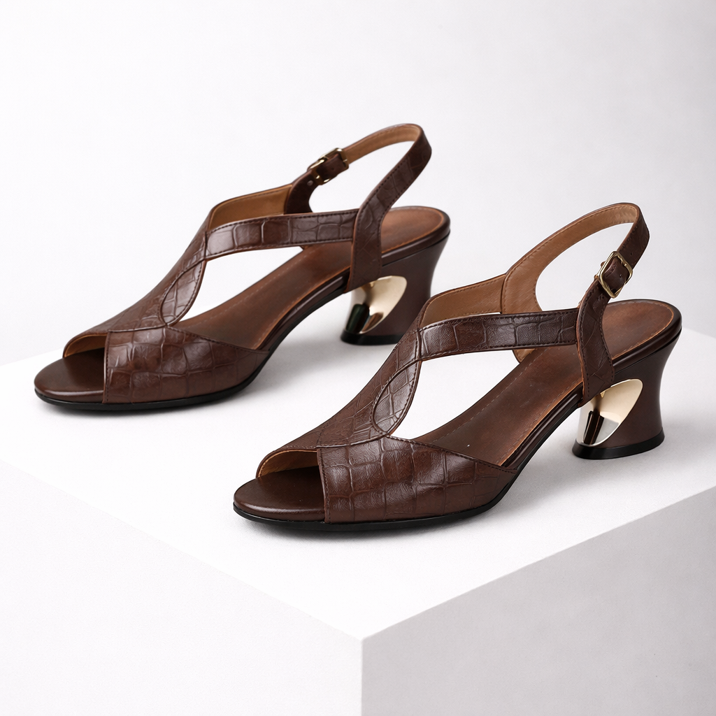 Women's Italian Leather Block Heel Sandals